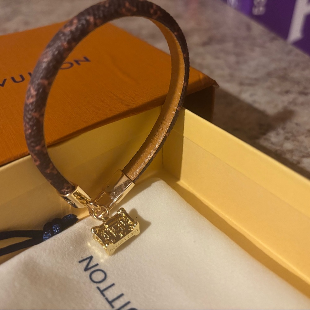 Louis Vuitton Brown Bracelet with Gold Charm